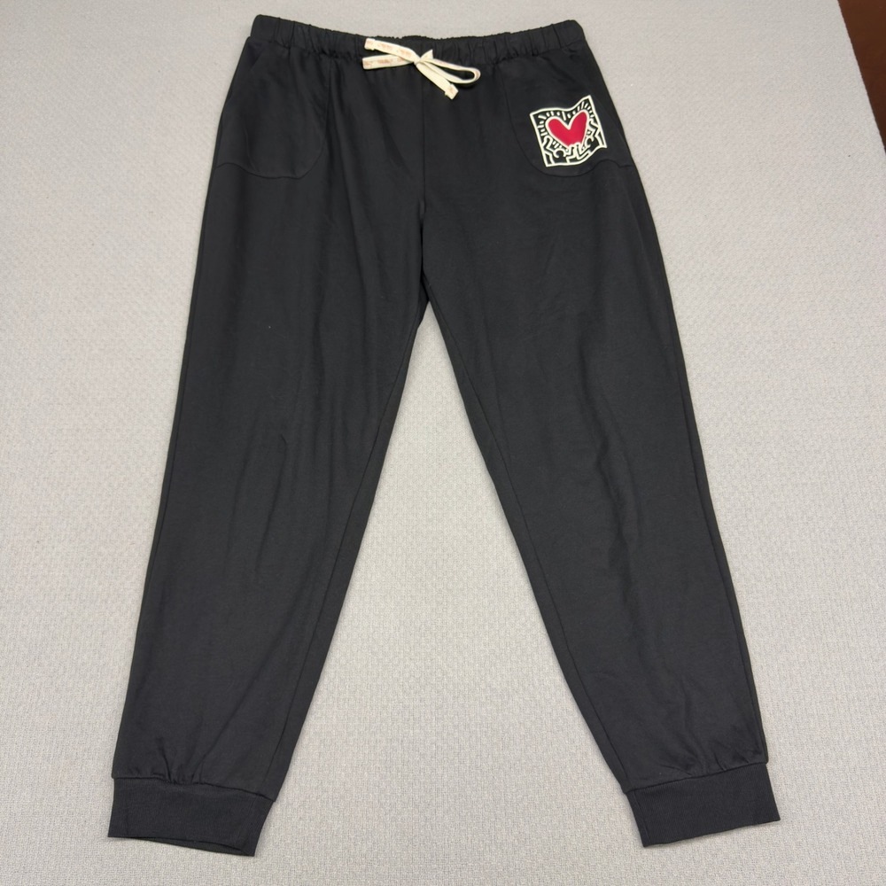 Keith Haring Joggers Mens XL Black Graphic Sweatpants Lounge Gym Street Art